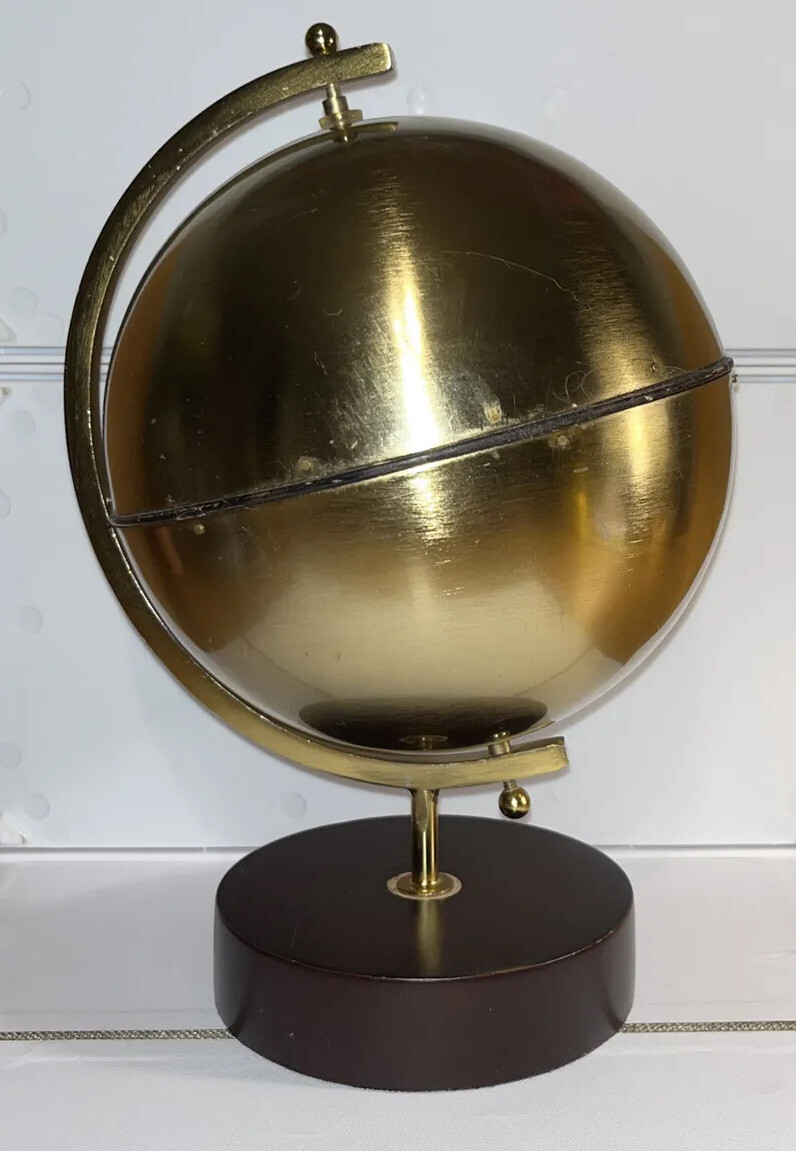 Metal World Blank Globe Heavy Gold Tone Table Desk Décor Wood Base Rotates Plain