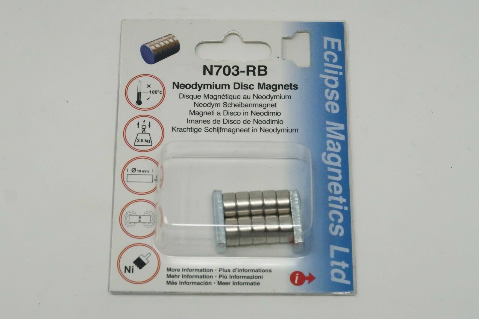 10 pcs 1 pack ECLIPSE Magnets N703-RB, Neodymium Disc Magnet 10mm D x 5mm H
