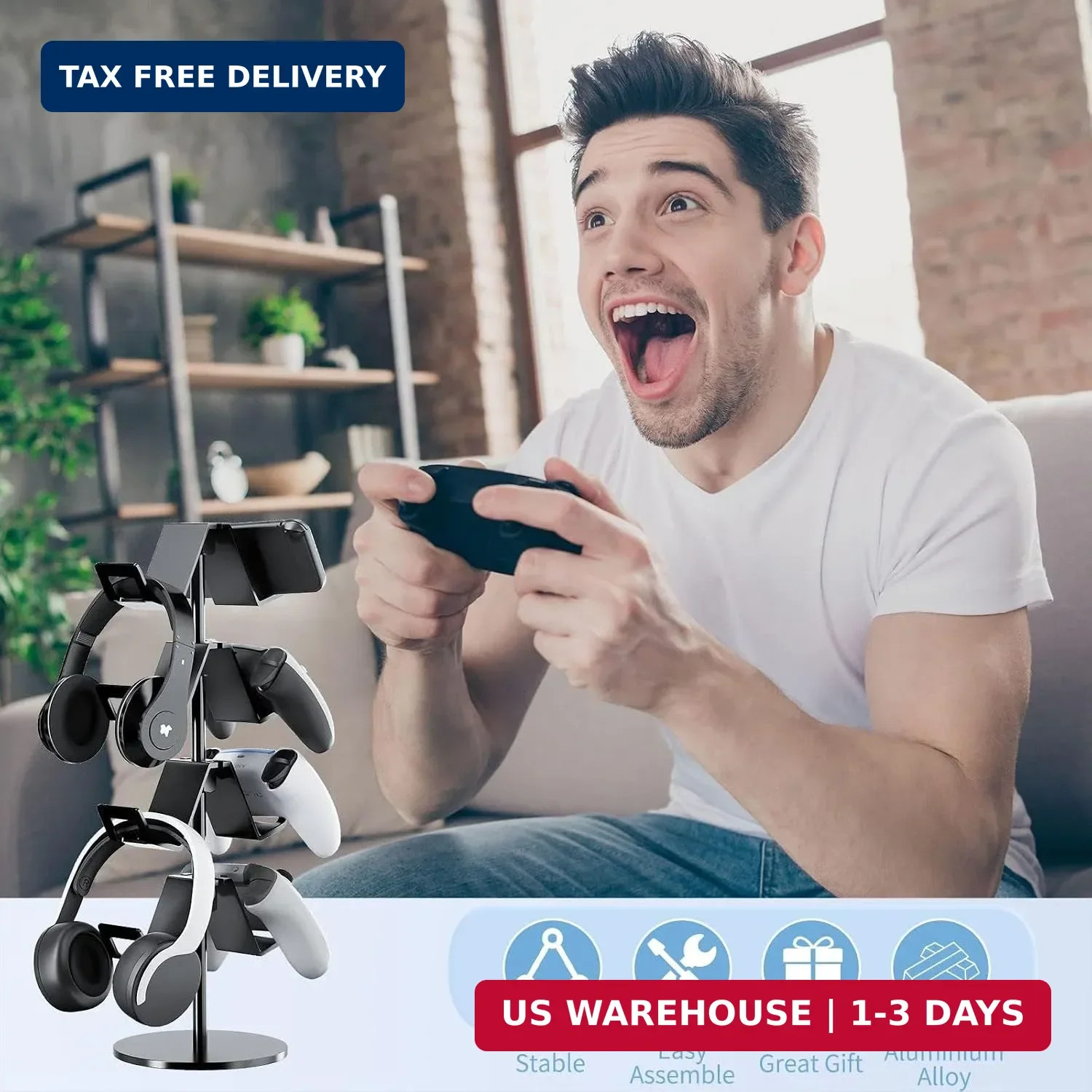 Controller Holder 4 Tier,Headphone Stand for Xbox PS5 PS4 | Classical "W" shape,