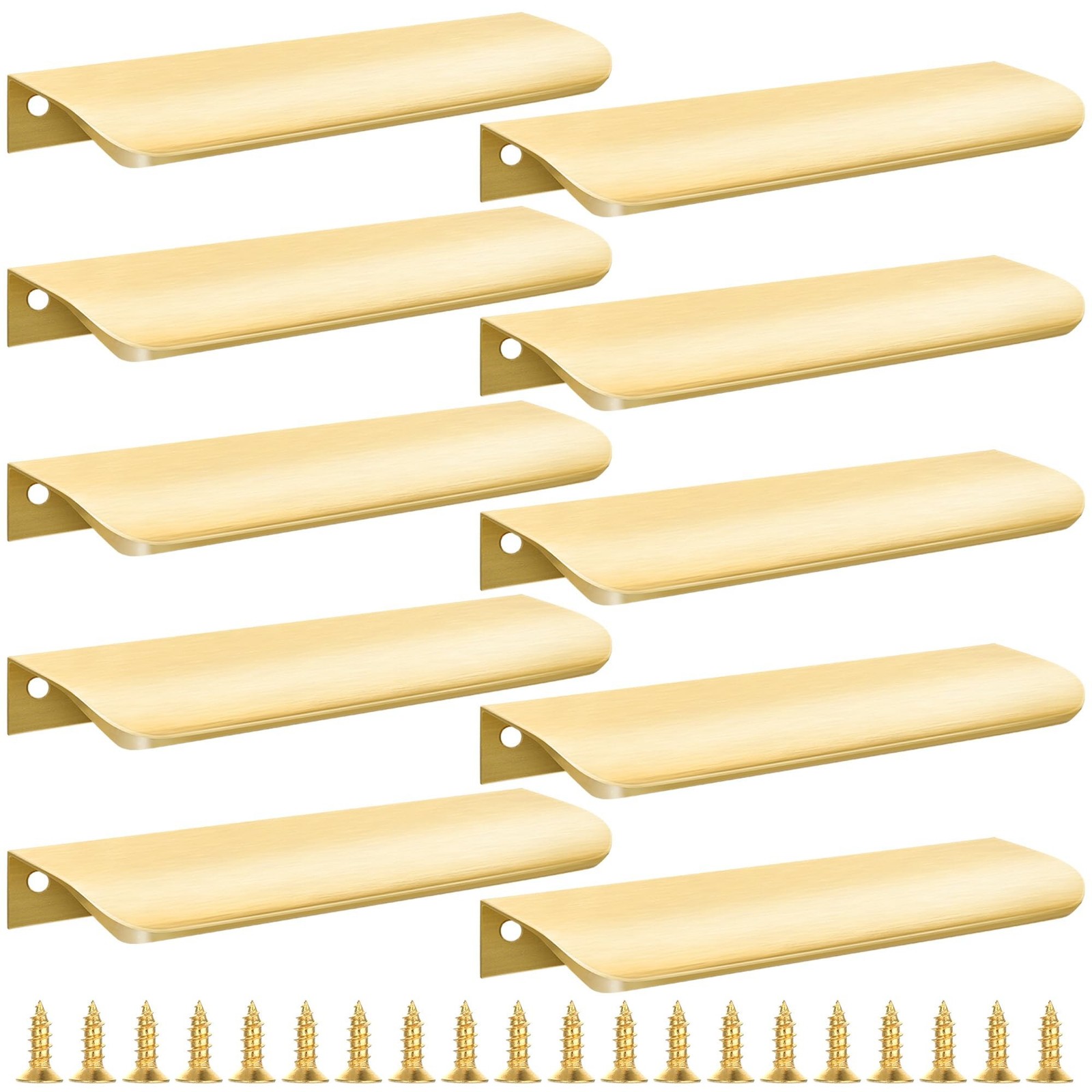 10 Pack Gold Finger Pulls for Cabinets, 6" Edge Drawer Pull Concealed Modern ...