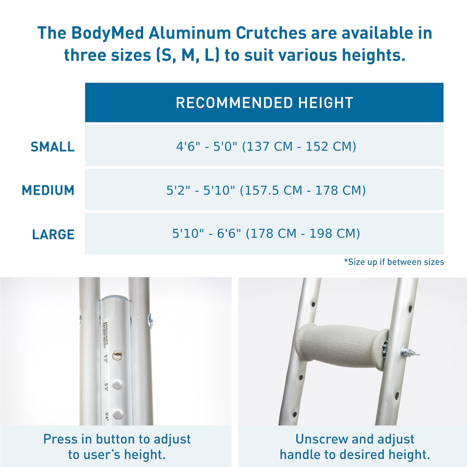 Aluminum Crutches, Medium (Pair) - Adjustable Height (5'2" - 5'10"), Lightwei...