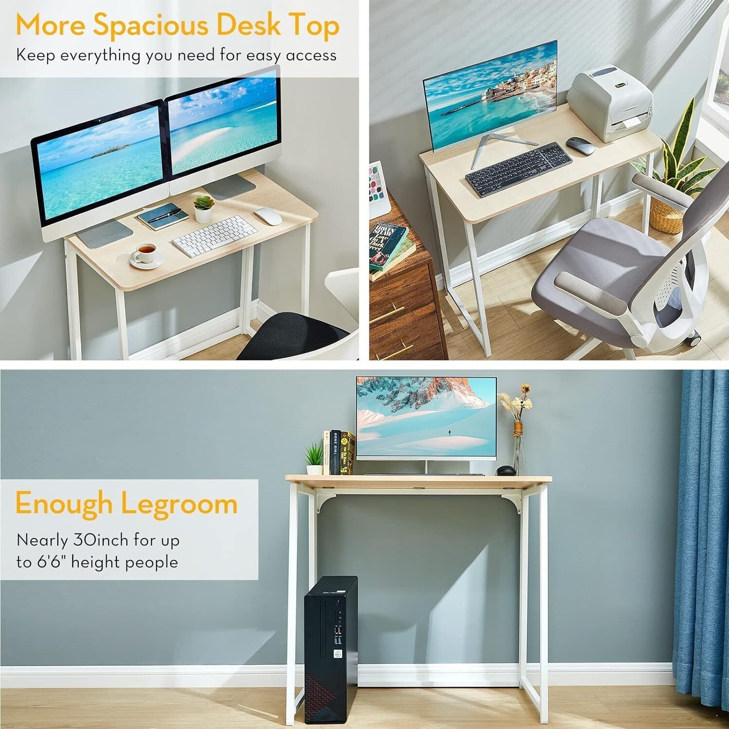 Folding Desk Small Foldable Desks 31.5" Small Spaces Space Saving Computer Table