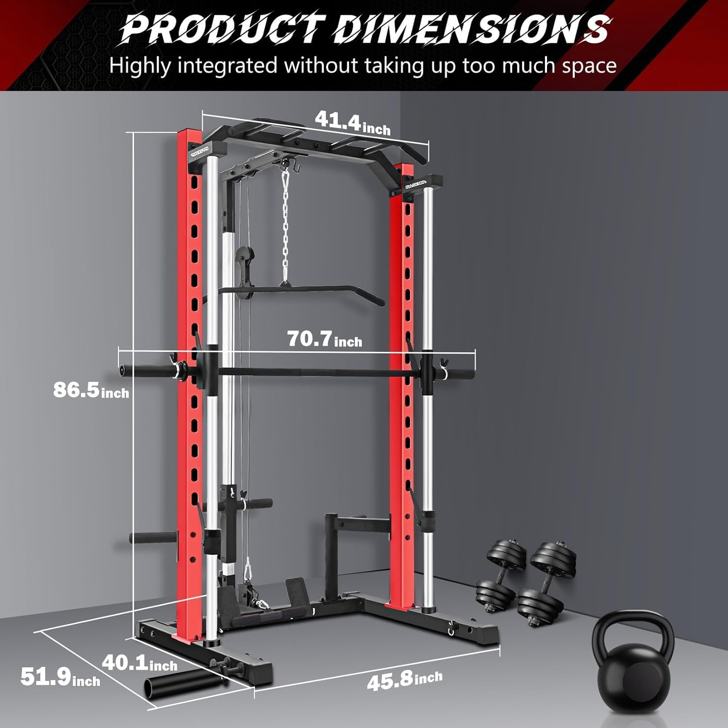 Smith Machine, Multi-Function Power Cage w/ Lat Pull Down System Workout Machine