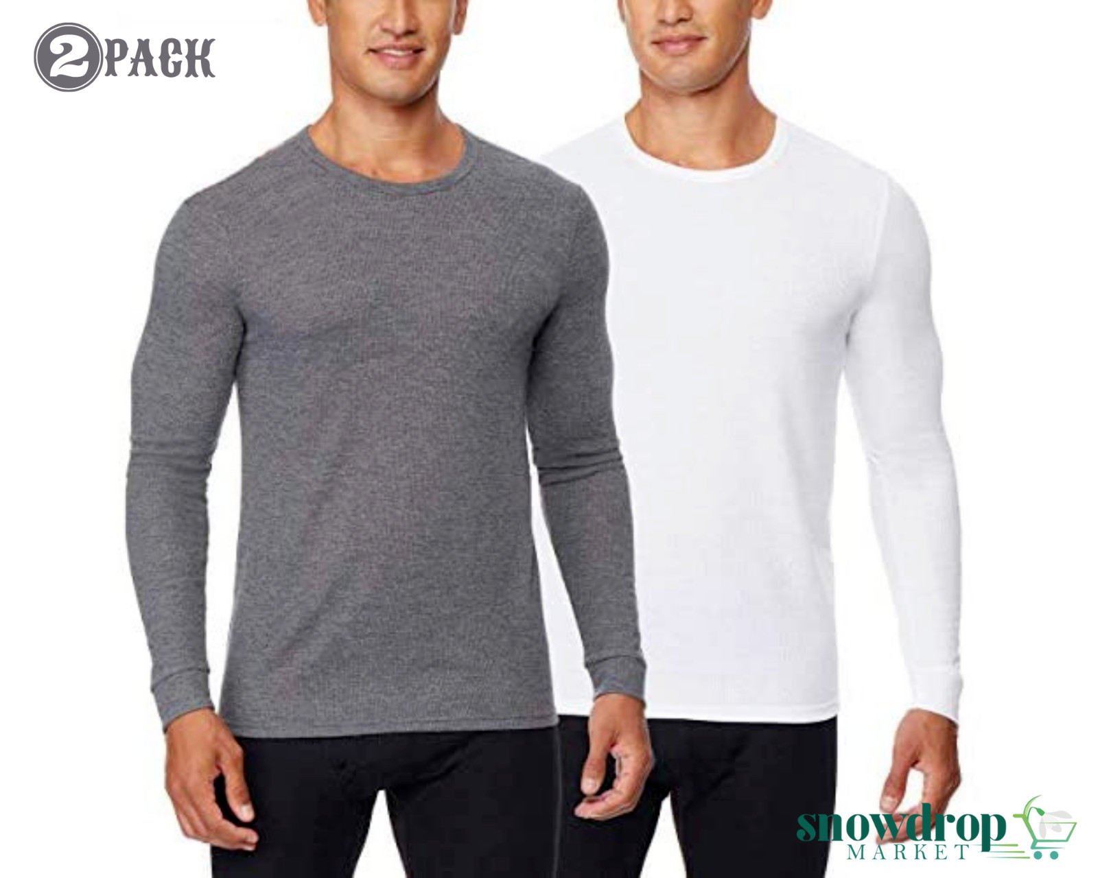 32 DEGREE Men's 2-Pack Lightweight Thermal Baselayer Crew Top, White/Gray, M