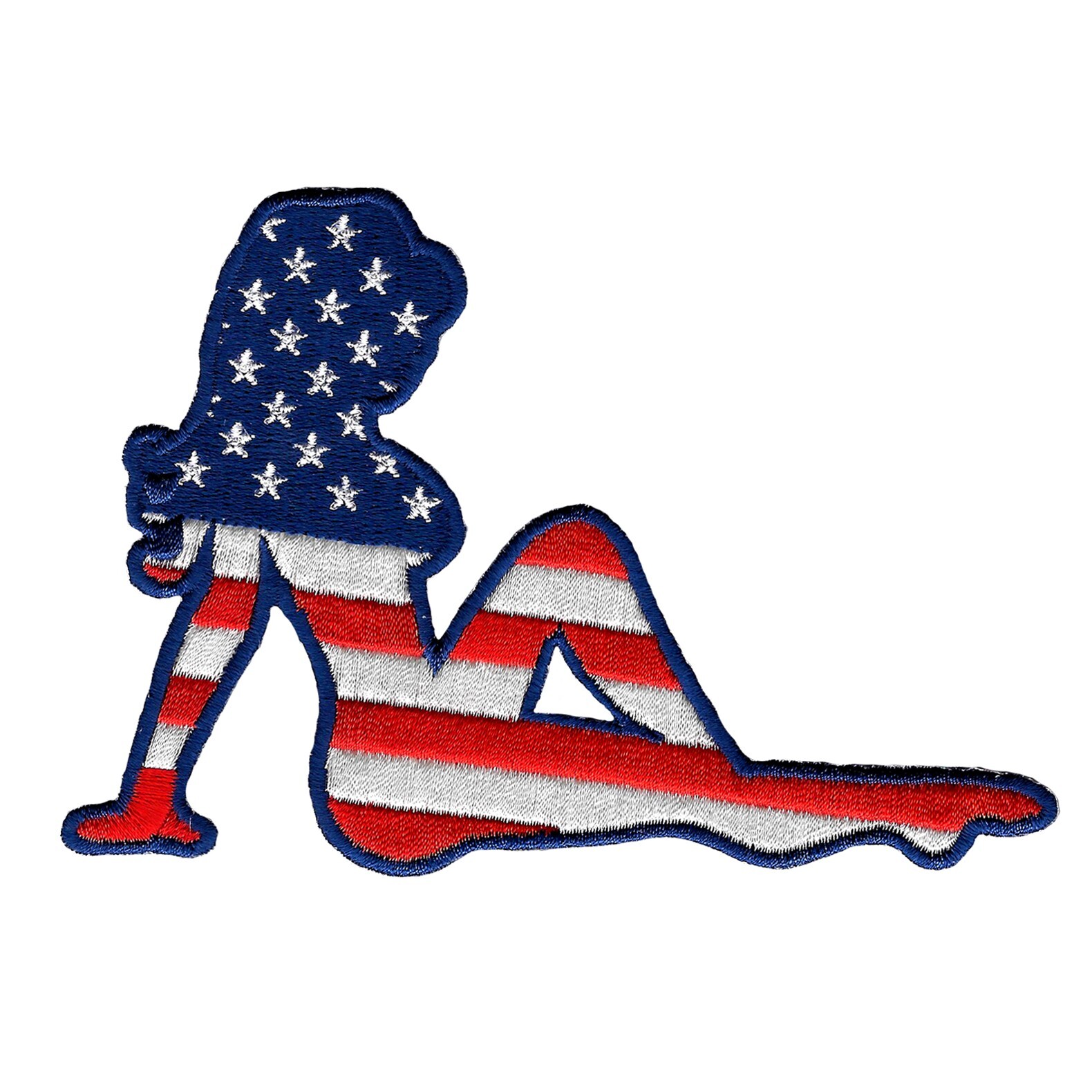 MUDFLAP GIRL TRUCKER PATCH USA FLAG embroidered iron-on RIGHT FACING AMERICAN