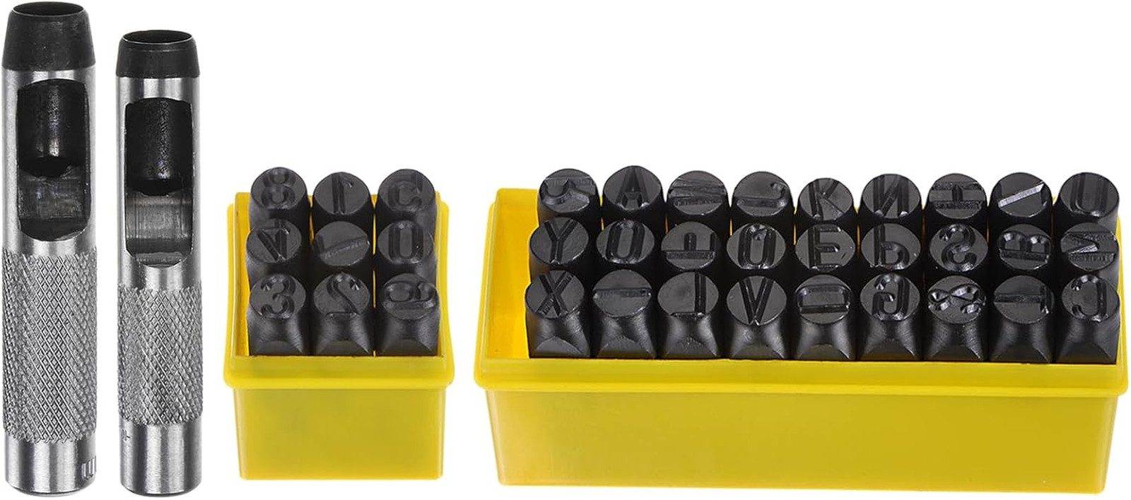 1/2-Inch Metal Stamping Kit, 36 Pack Steel Letter Stamp Set with 2 Punch Tools,
