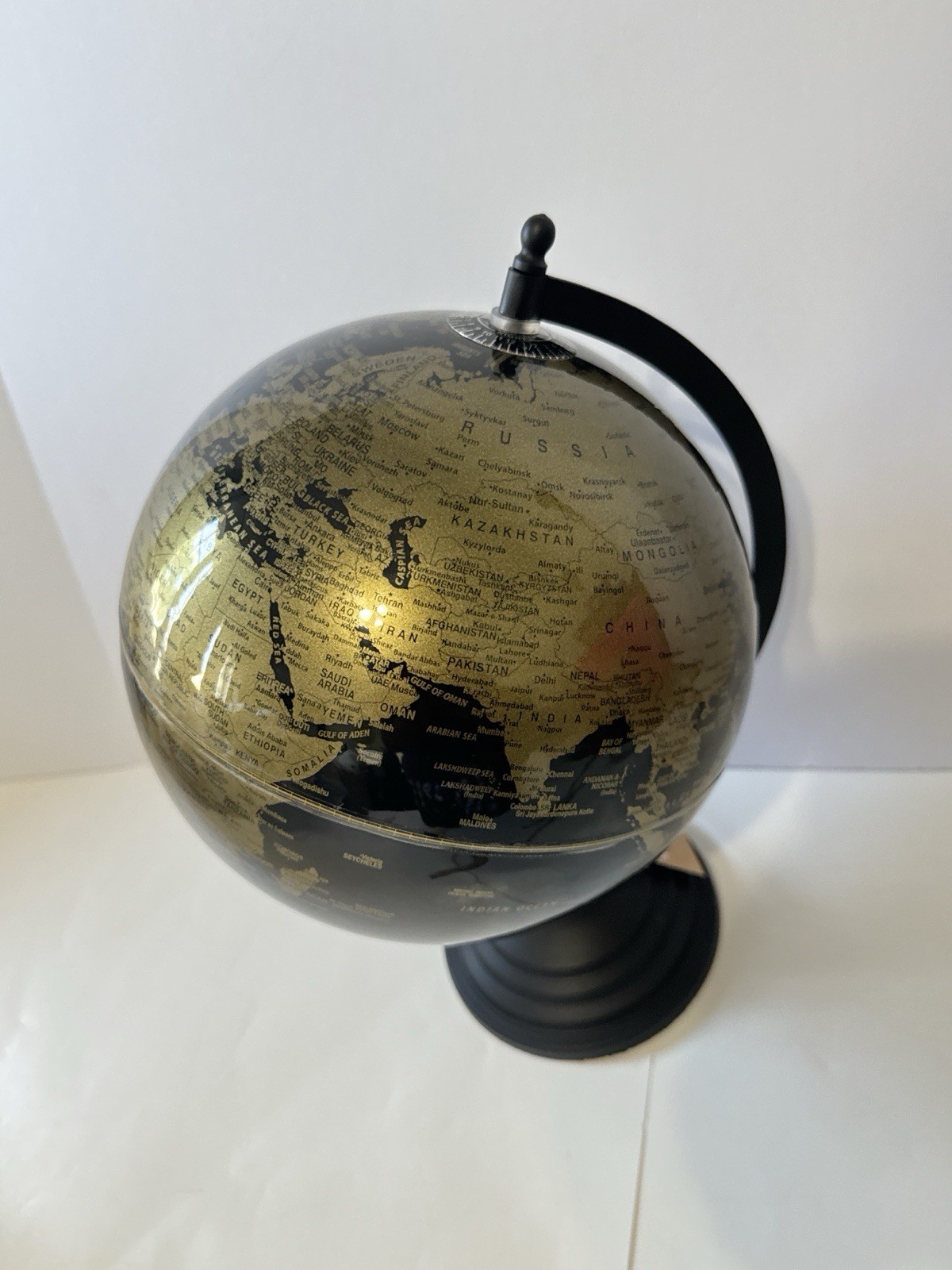 Black Gold World Globe Desktop Decor Rotating Atlas Office Home