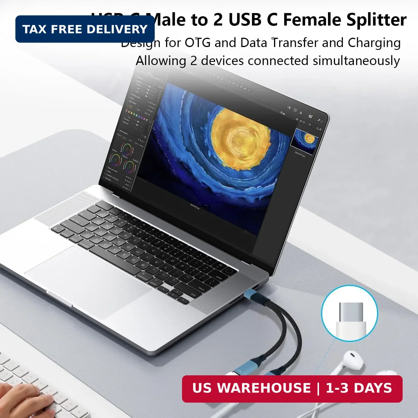 USB C to Dual USB Type C Female Splitter Cable Earphone Adapter Type C OTG Split