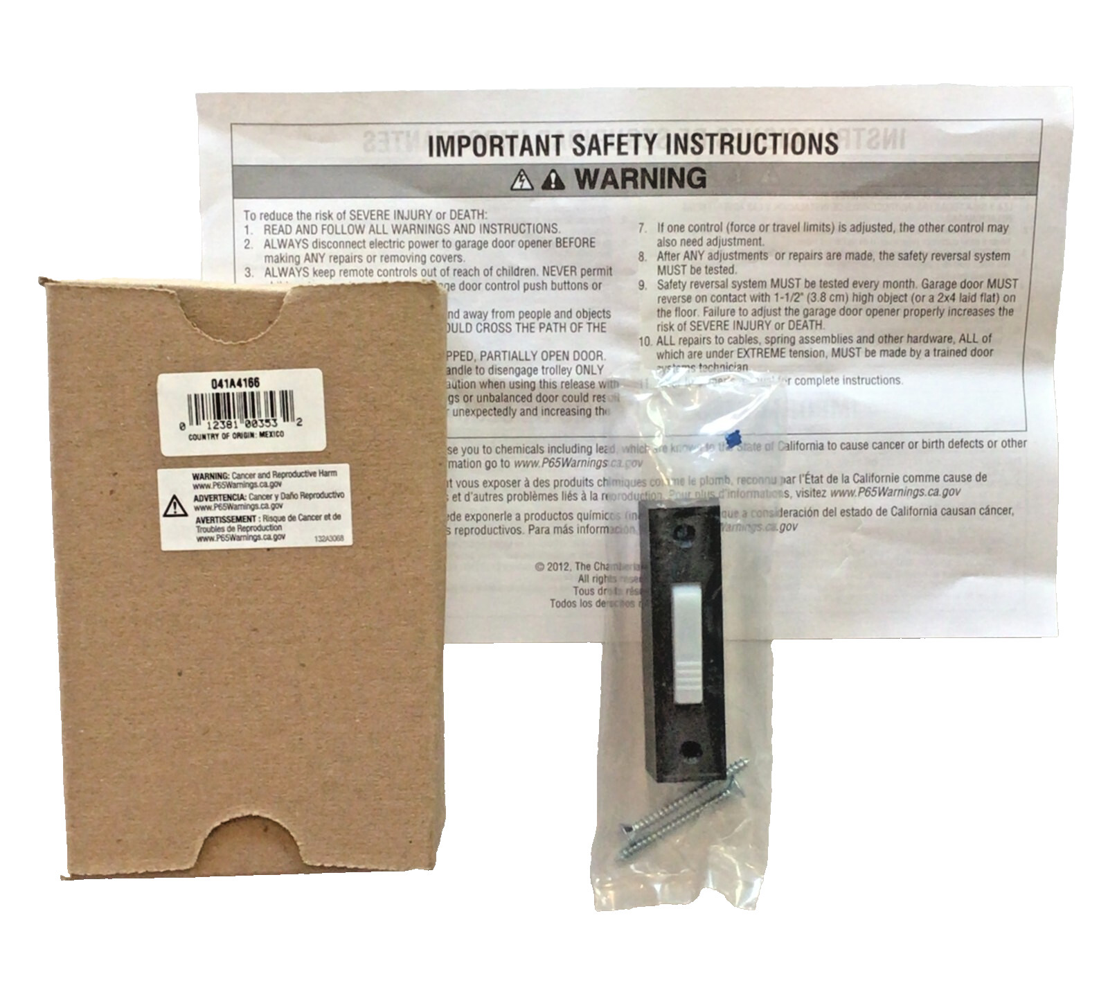 LiftMaster 75LM Door Bell Light Push Button Garage Door Motor 41A4166 OEM Screws