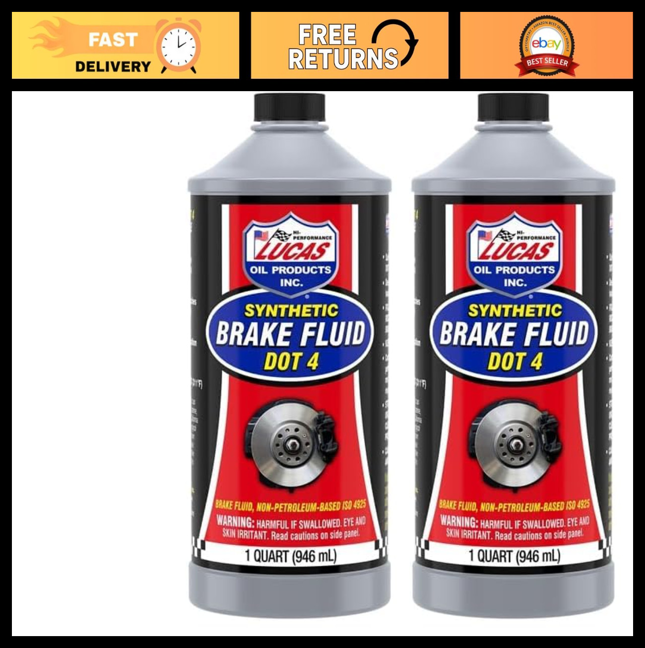 Synthetic DOT 4 Brake Fluid - Quart (2 Pack) for Superior Performance & Safety