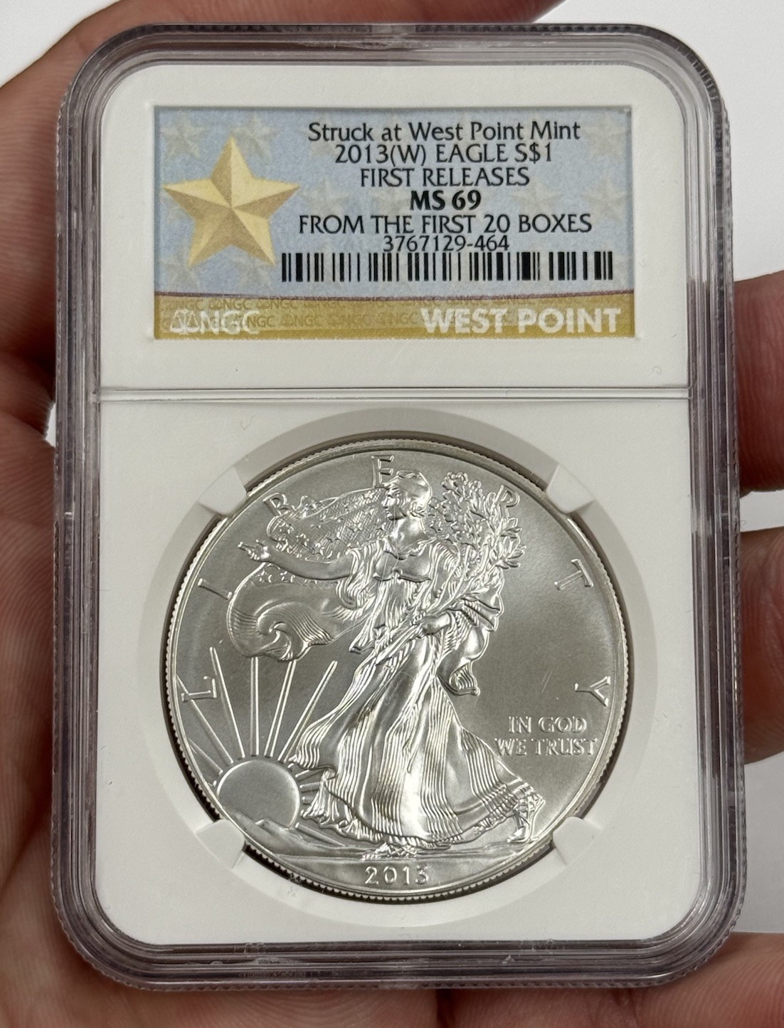 2013 (W) STRUCK AT WEST POINT AMERICAN SILVER EAGLE NGC MS69 1st 20 Boxes #8048