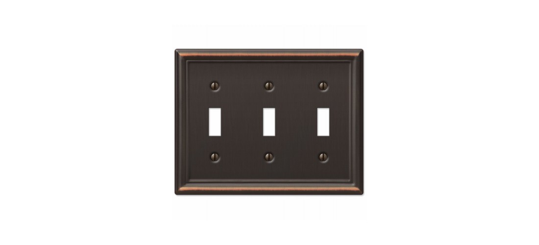 Wall Plate Chelsea Aged Bronze Bronze 3 gang Stamped Steel Toggle Aged Bronze