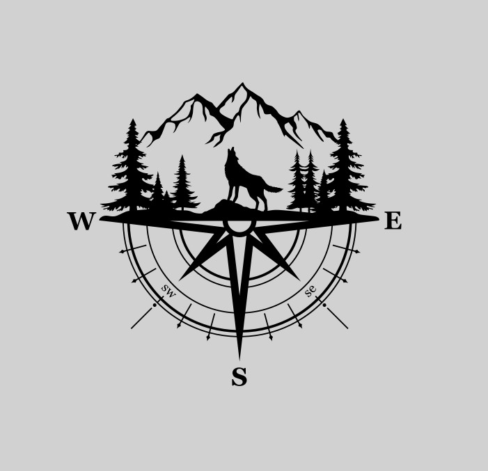 Wolf Mountain Compass 20cm Vinyl Sticker Car Caravan Motorhome Camper
