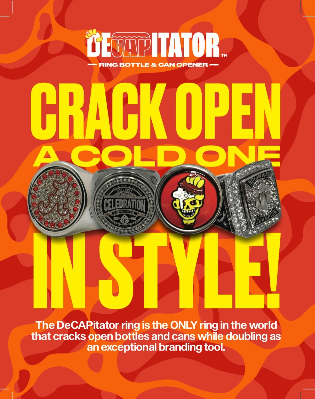 The ORIGINAL DeCAPitator Ring Bottle Opener. Crack Open Your Favorite Bevy.