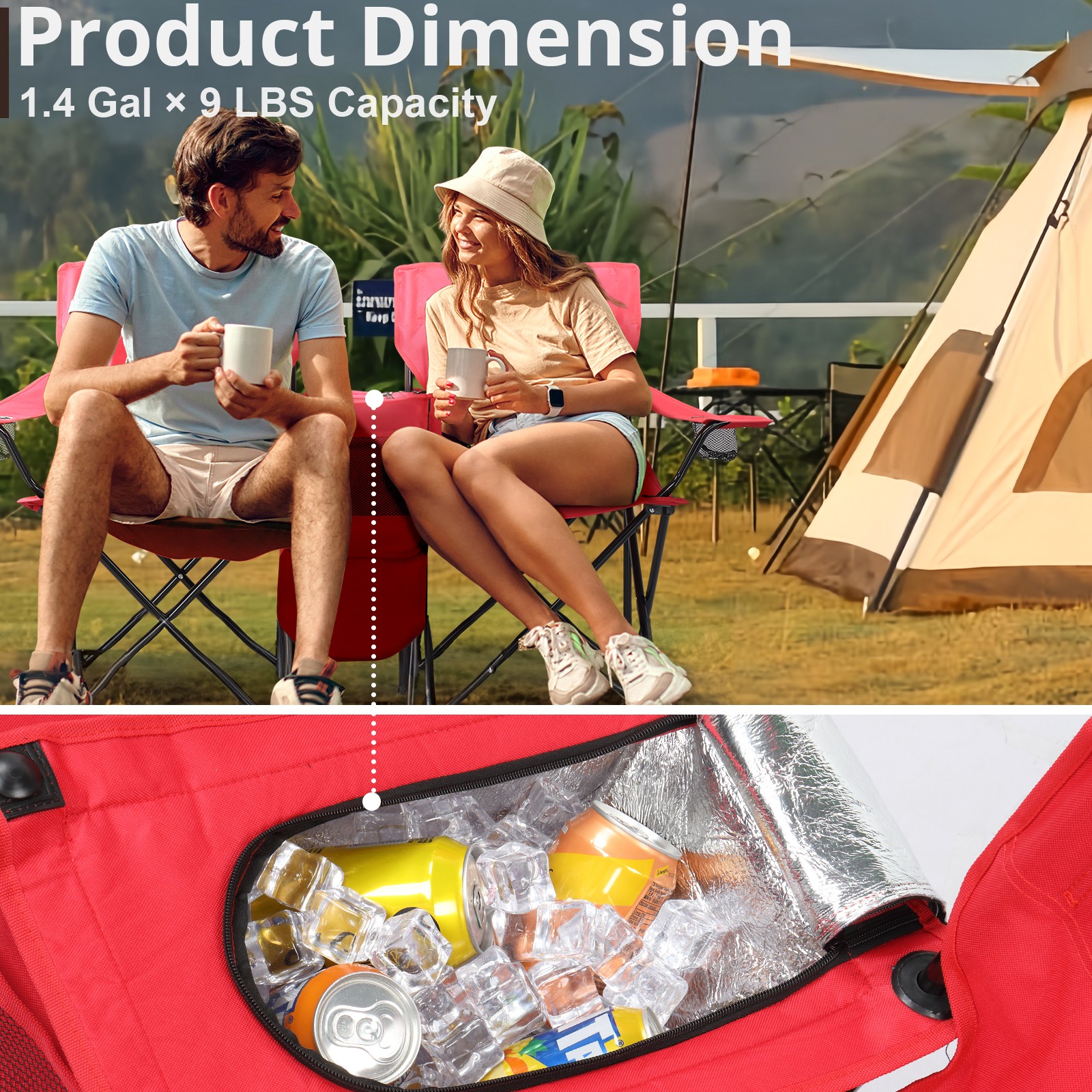 Double Portable Folding Picnic Chair w/Umbrella Table Cooler Beach Camping Chair