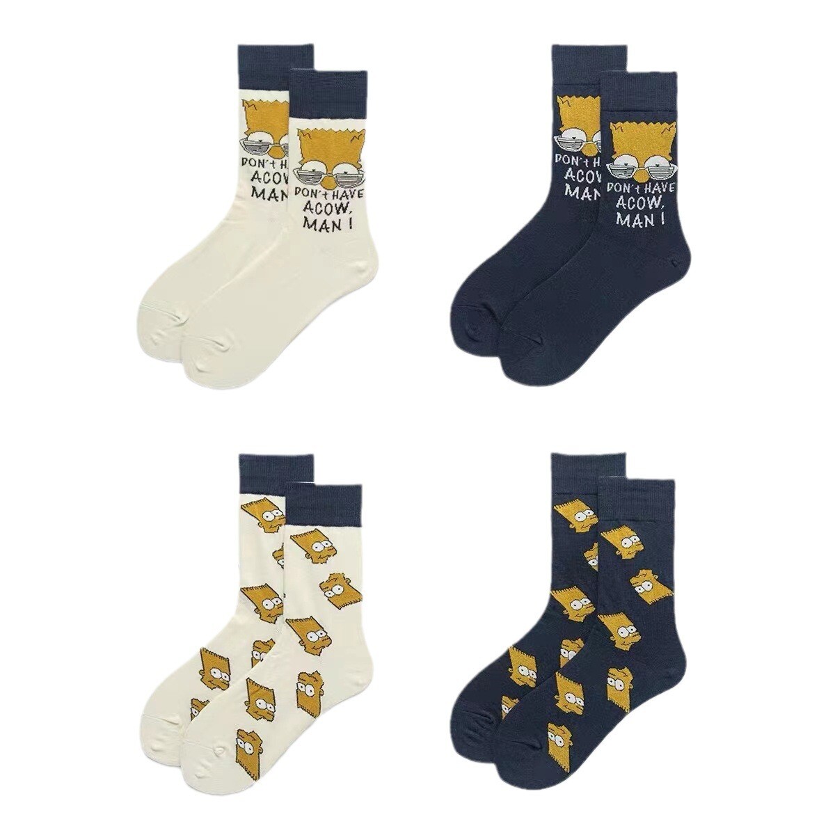 2 Pairs Crew Socks Mens Womens Cartoon The Simps*ns Cotton Soft Causal Socks
