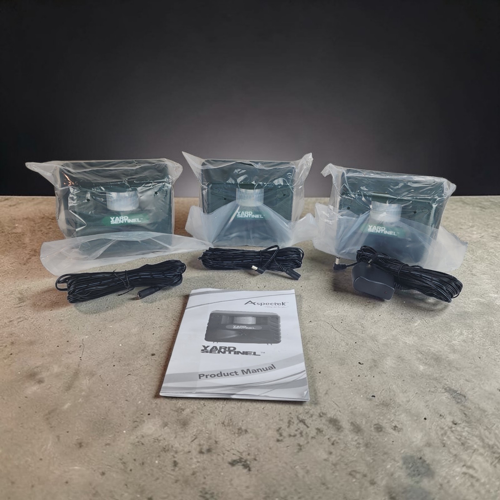 Lot of 3 ASPECTEK Yard Sentinel Outdoor Ultrasonic Animal Repeller w/light-green