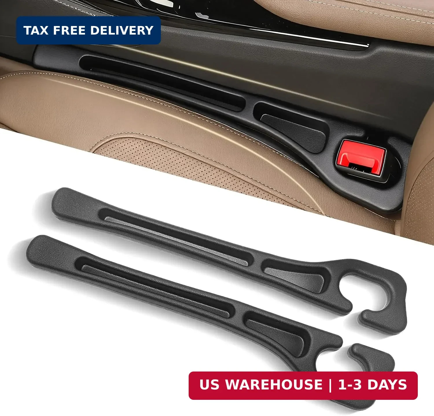 Car Seat Gap Filler Set of 2, 3-in-1 Seat Gap Filler with Organizer & Hook, Soft