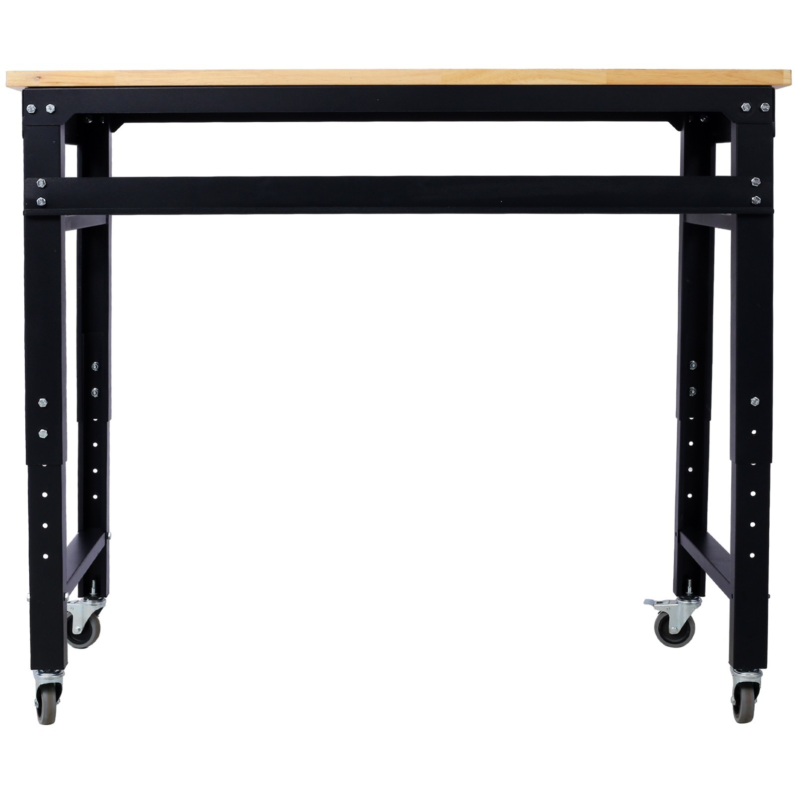 48" Wide Adjustable Height Rolling Workbench with Rubber Wood Top