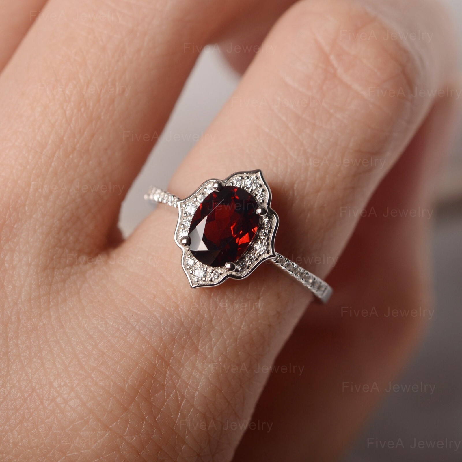 Natural Garnet Ring Oval Cut ring 925 sterling silver ring Engagement Ring
