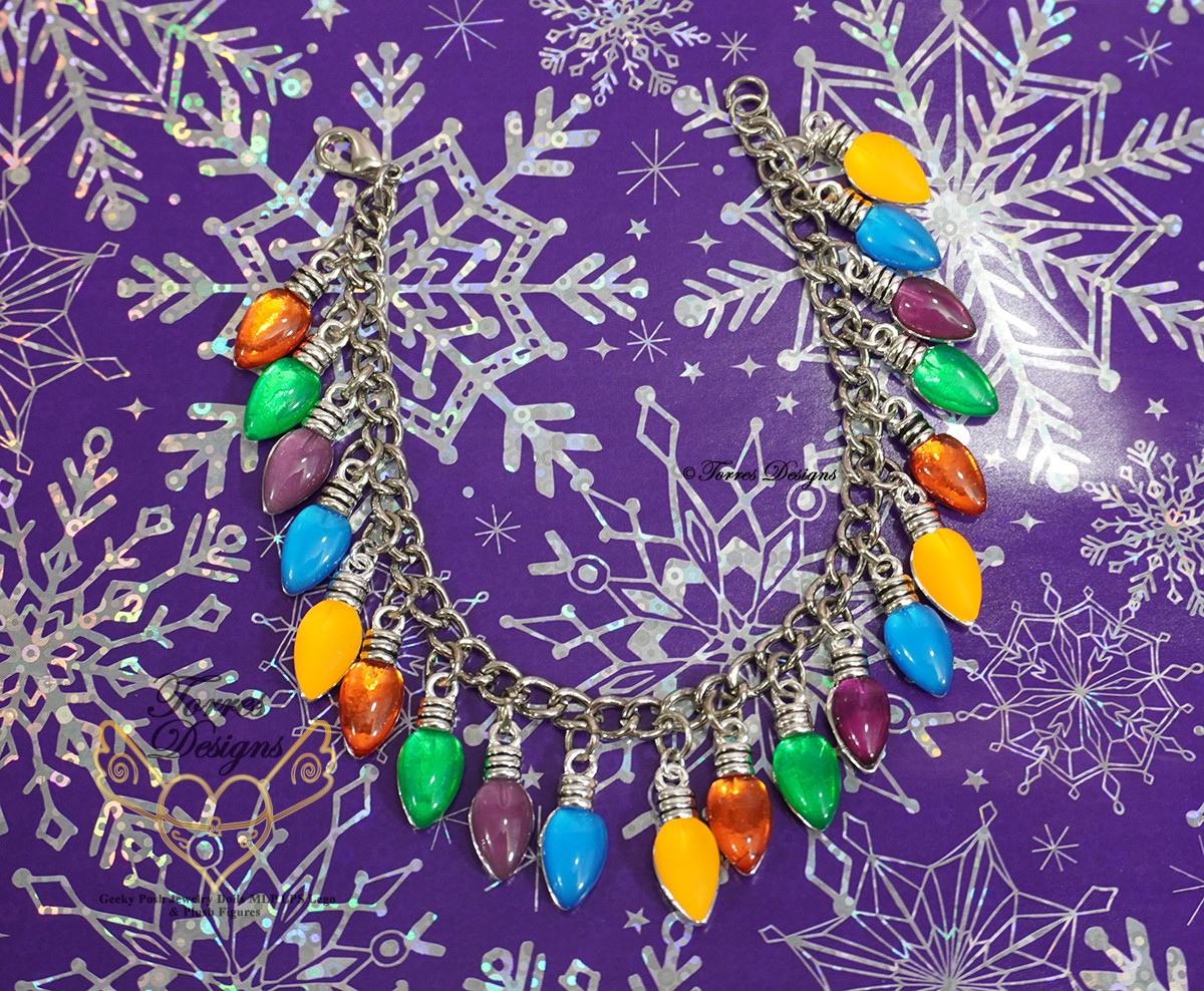 Custom Christmas Tree Lights Charm Bracelet Handmade by TorresDesigns