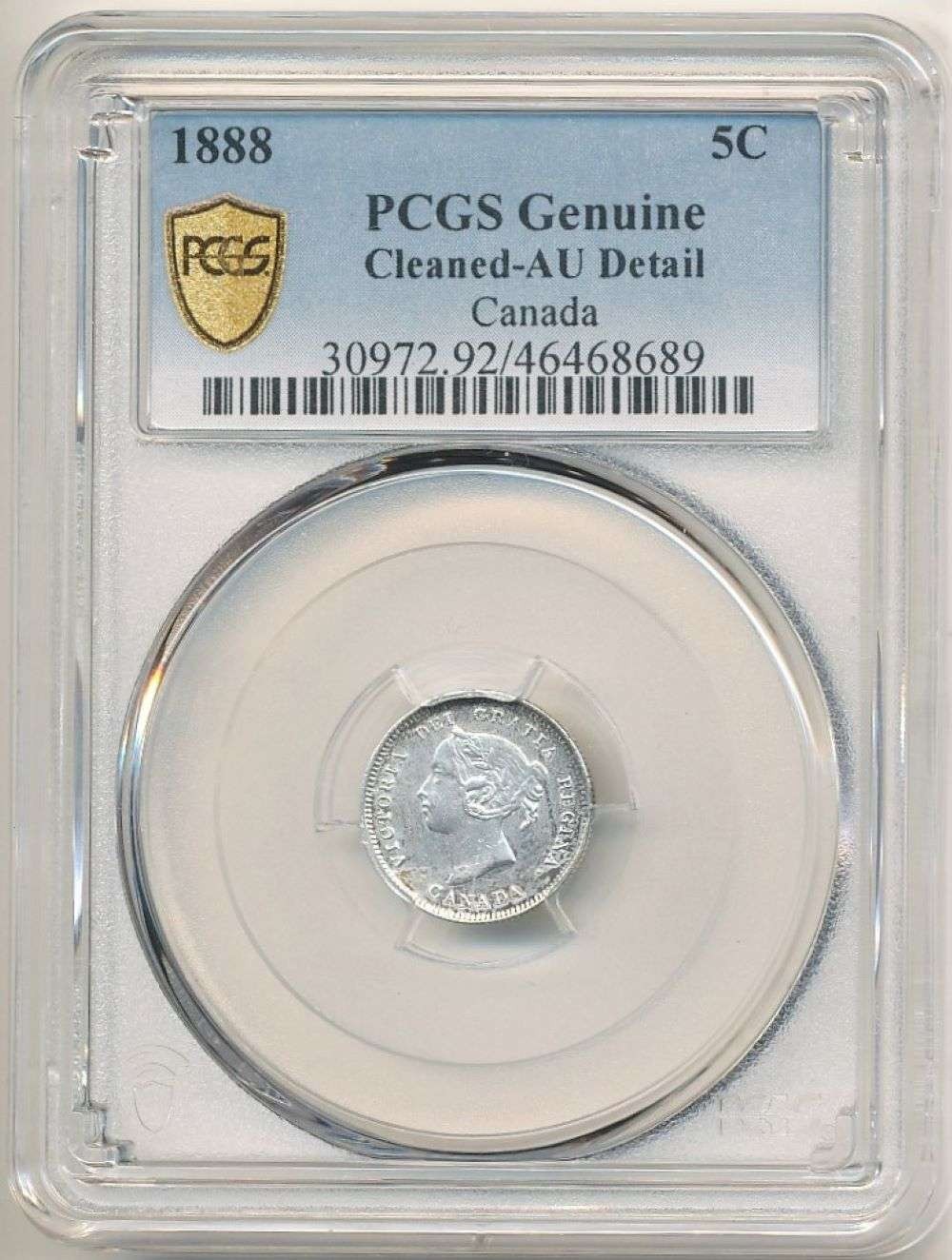 1888 Bank Of Canada 5 Cents, 5C, PCGS AU Detail - Cleaned, Toned, Victoria