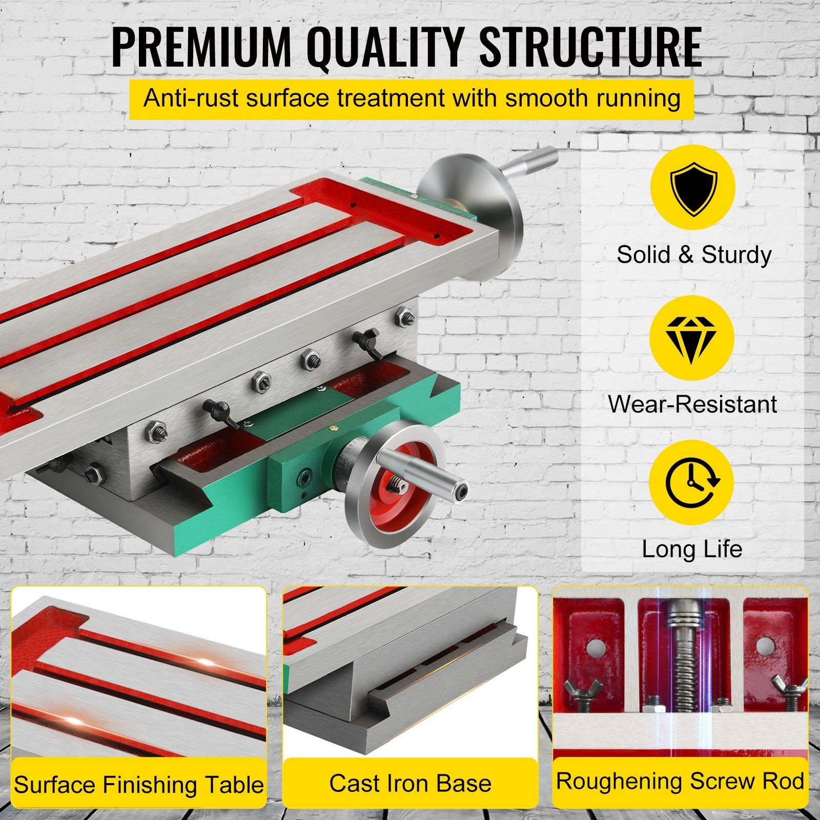 2-Axis 4-Way 17.7x6.7in Heavy-Duty Compound Work Table & Milling Drilling