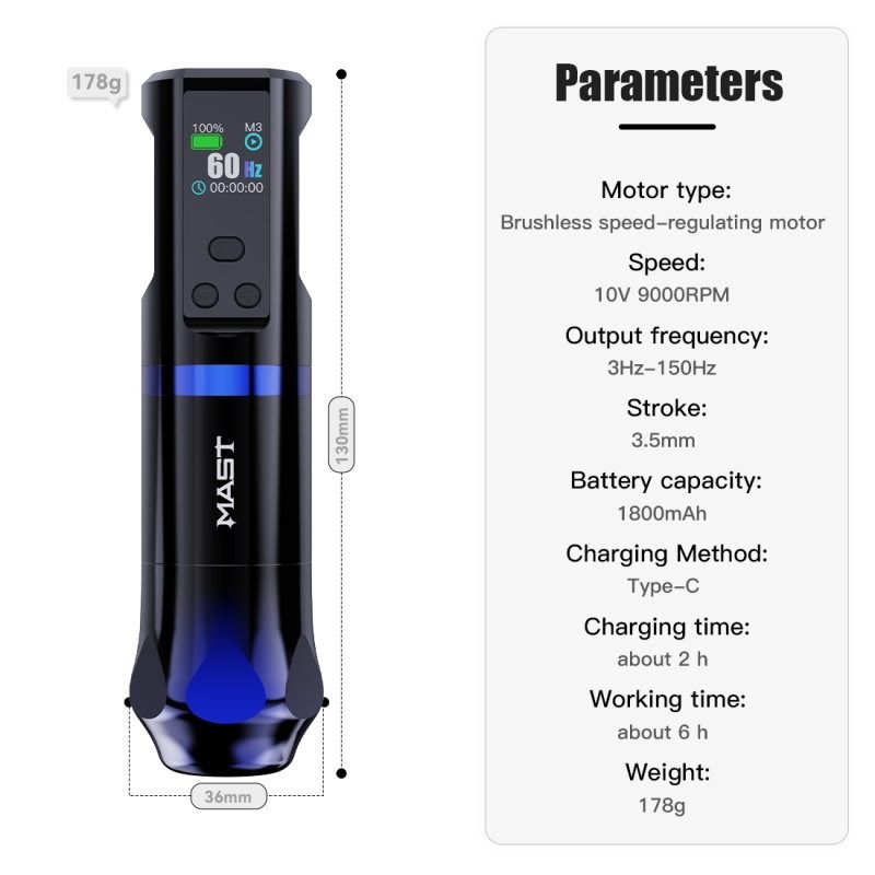 Dragonhawk Wireless Tattoo Pen Machine with Adjustable Frequency Mast Hertz
