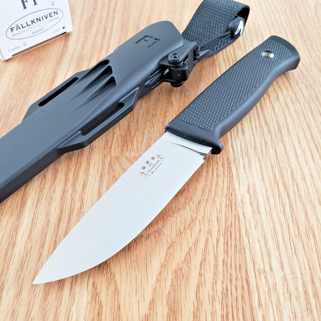 Fallkniven F1 Fixed Knife 4" Satin Elmax Steel Blade Black Thermorun Handle