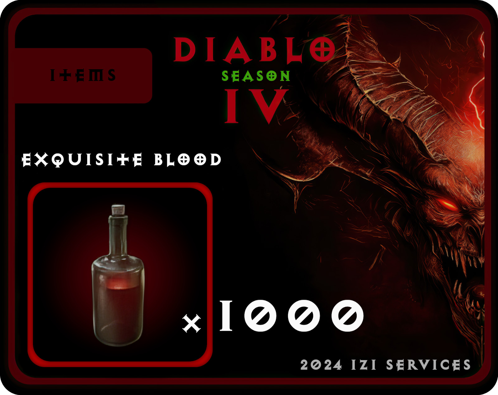 D4 Diablo 4 Season 12 Vessel of Hatred 1000X Exquisite Blood / Lord Zir
