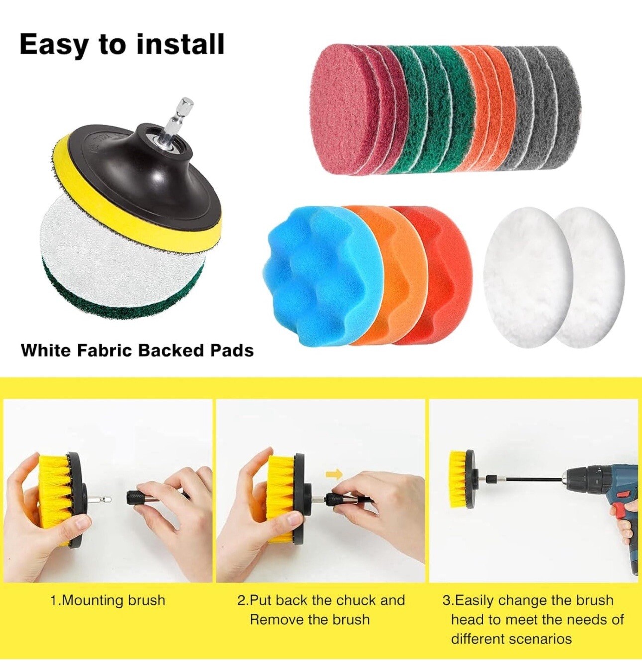 30Pack Drill Brush Attachments Set,Scrub Pads & Sponge, Power Scrubber Brush ...