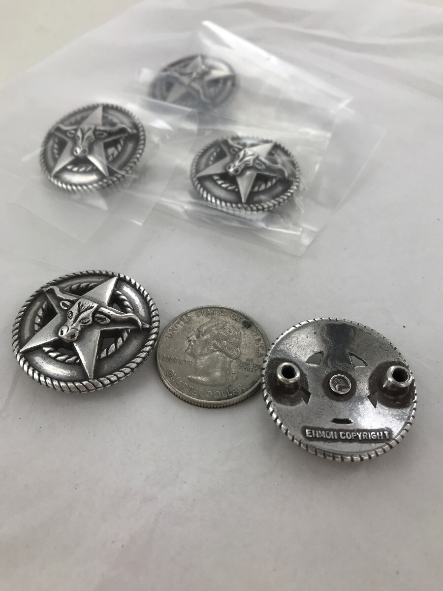 New (Lot of 5) Longhorn & Star Concho & screws,  SilverMetal, 1 and 1/8" Round