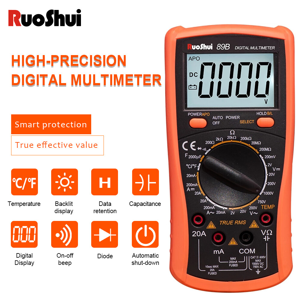 Digital Multimeter Voltmeter Ammeter Ohmmeter Volt AC DC Tester Leads Meter