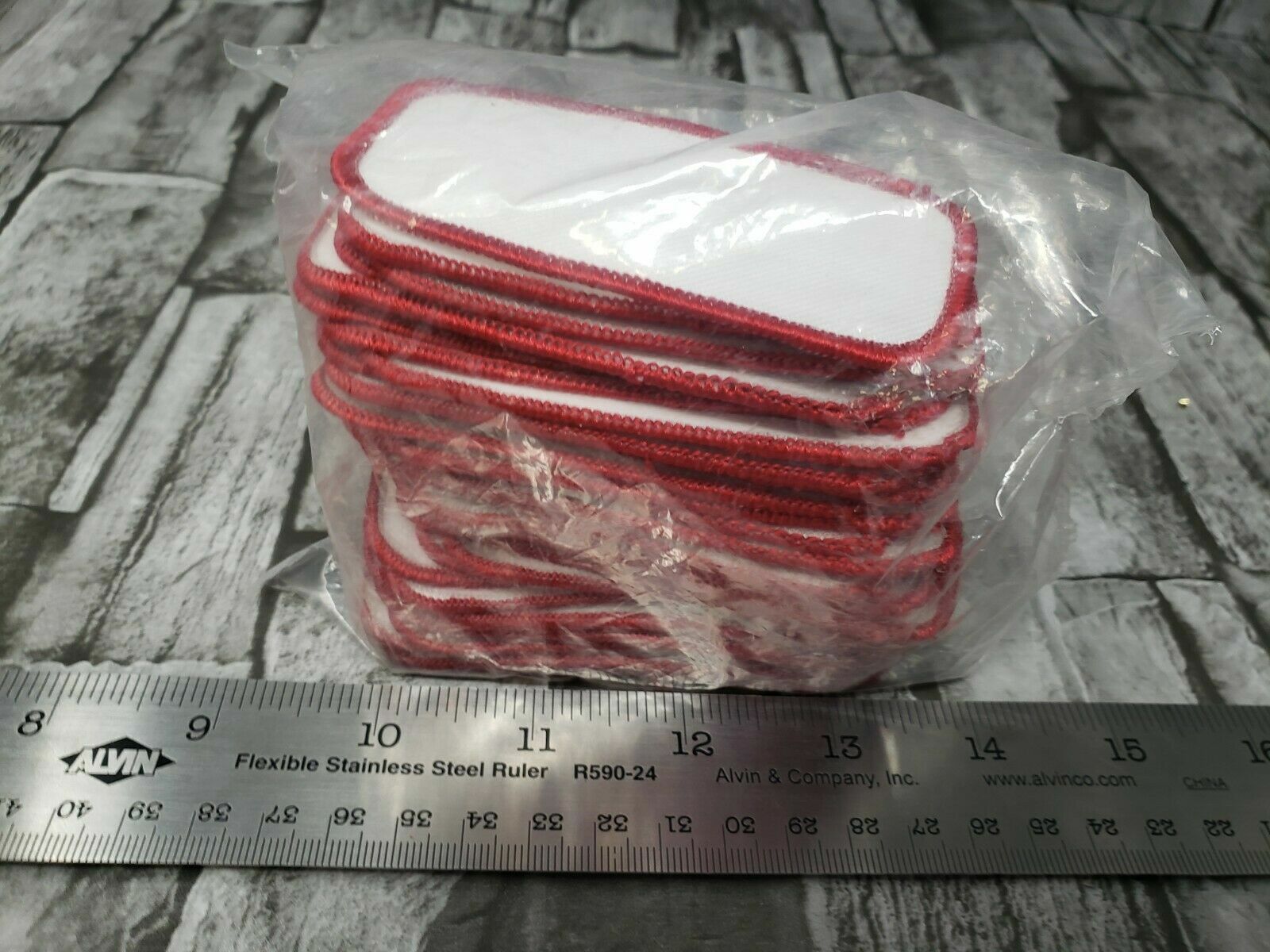 Lot of 50 Blank Name Tag Uniform Shirt Patches 3 1/2" X 1 1/2"  White Red New