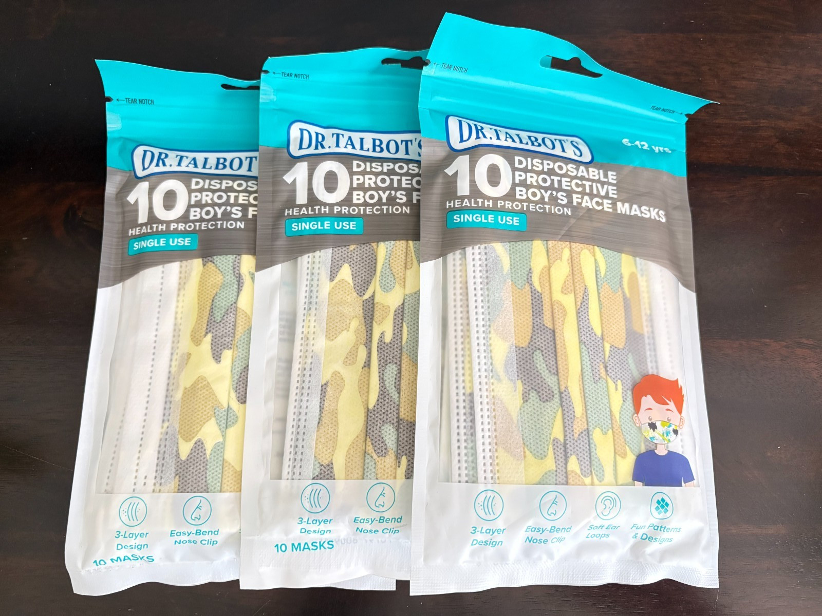 Dr. Talbot's Disposable Protective Face Masks 6-12 Yrs 10-Count LOT OF 3