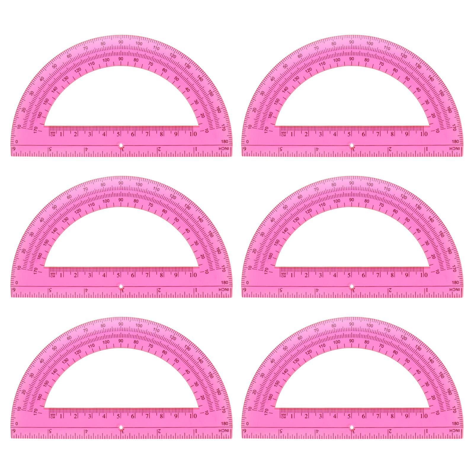 Plastic Protractor, 6 Pack Protractors 6 Inch 180 Degrees Geometry Tool, Red
