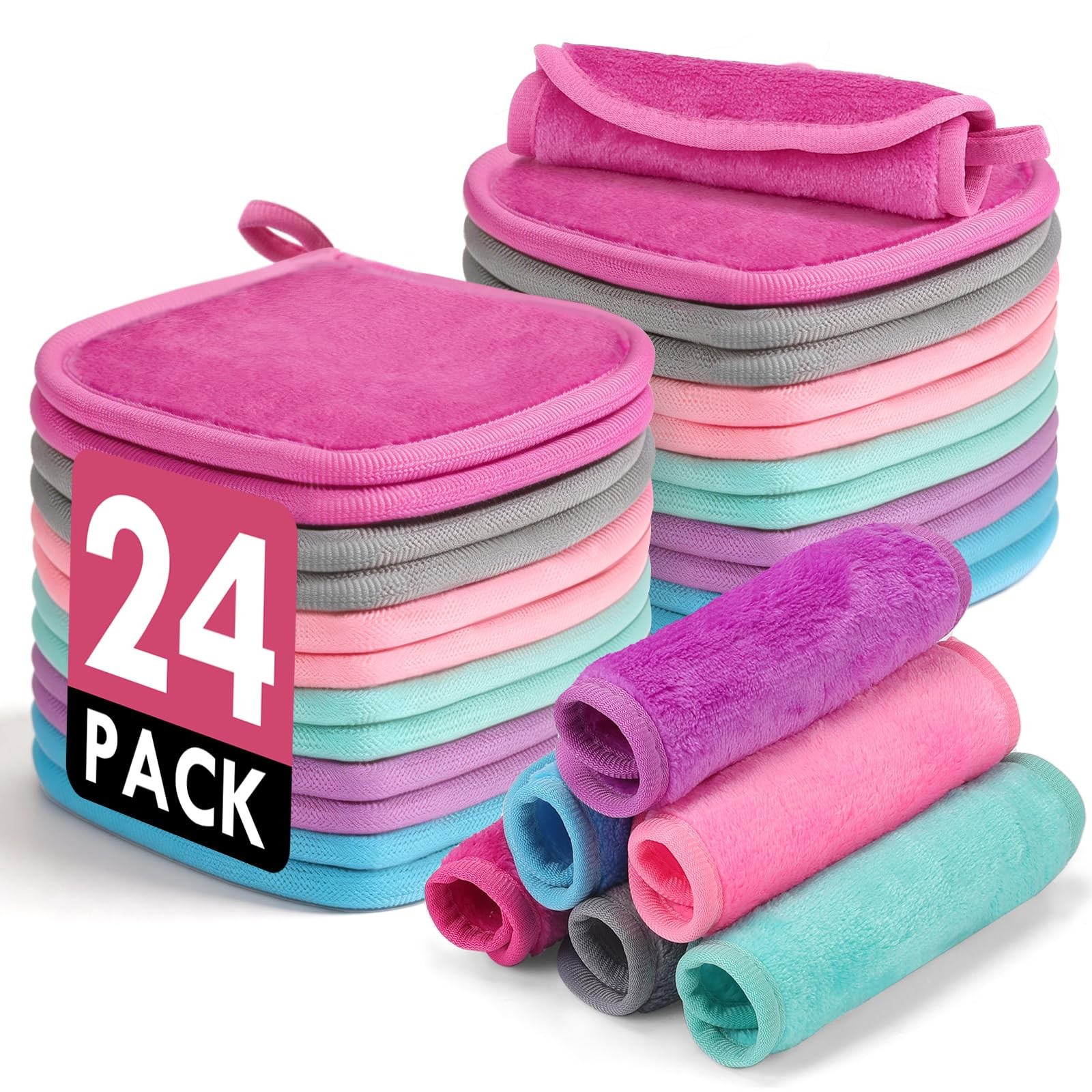 Reusable Makeup Remover Cloths 24 Pack, 6.5"x6.5" Reusable Face Towels