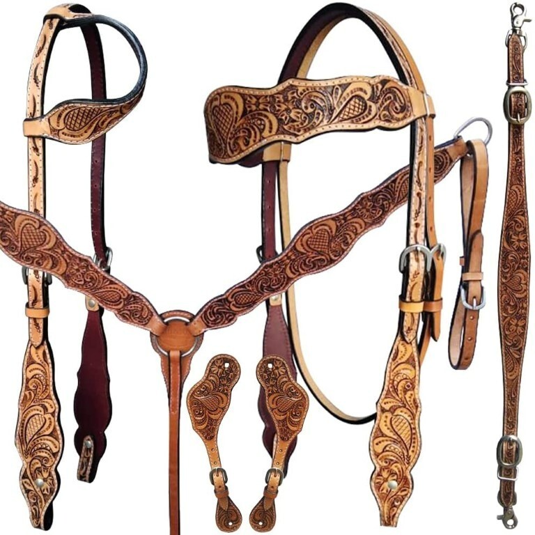 Leather Western Tack Set With Headstall ,Breast Collar and Reins.