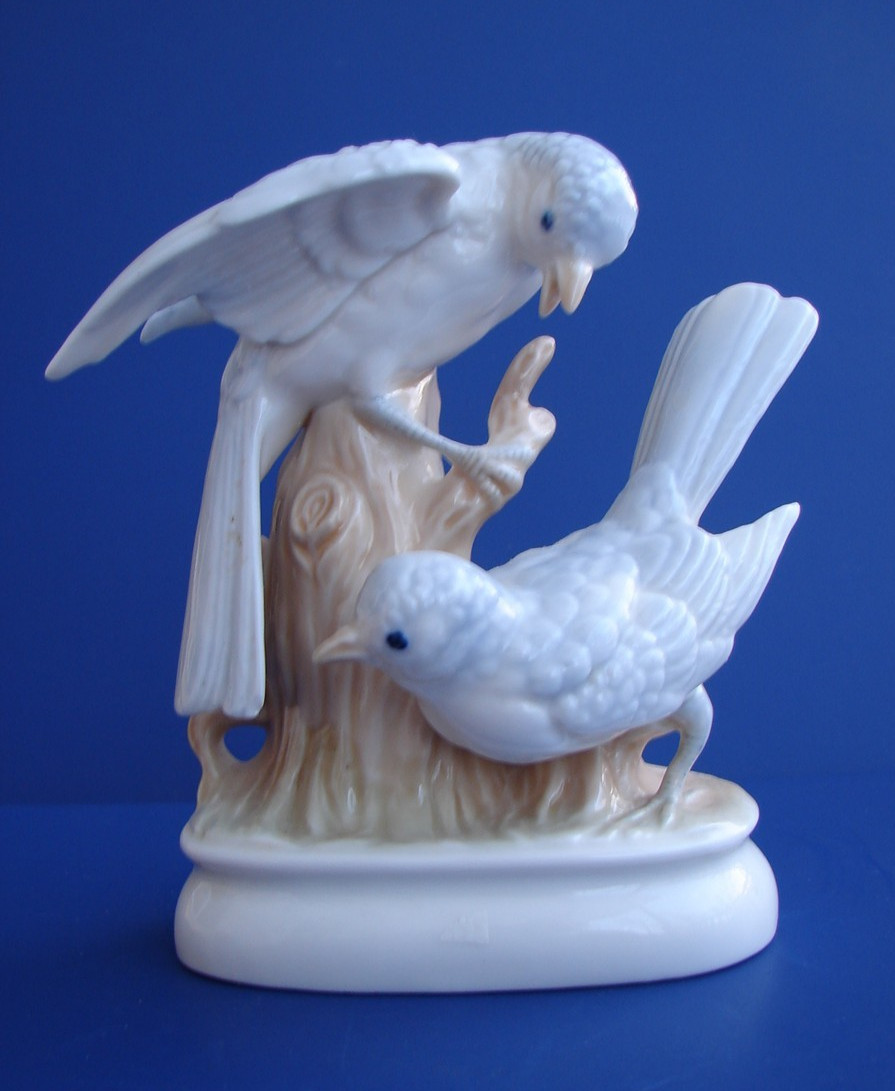 RARE Vintage Porcelain Blue Birds Lamp 6" Nightlight I.W. Rice Imports