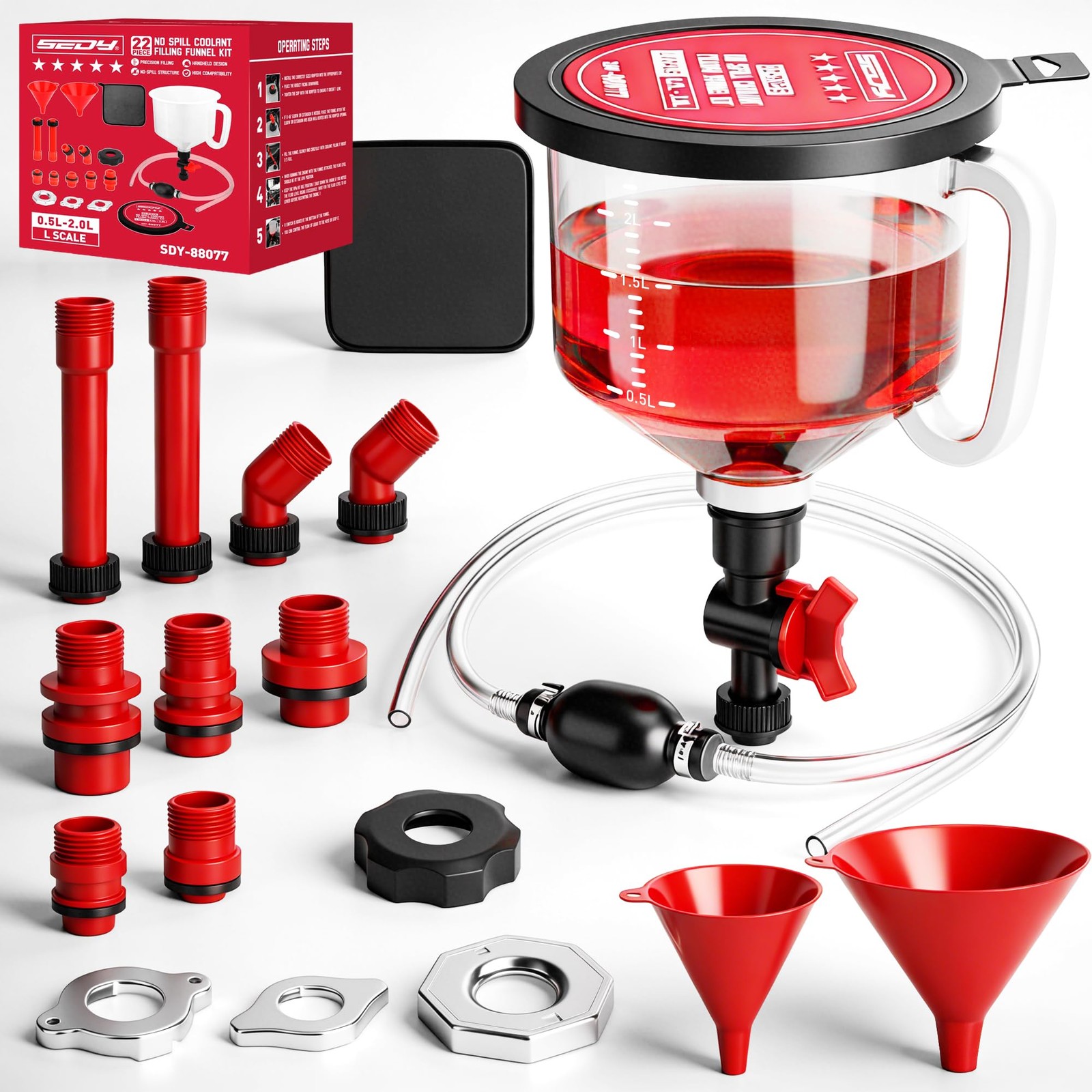 22-Piece No-Spill Coolant Filling 22 PCS - Pro Kit with Siphon Pump, Red