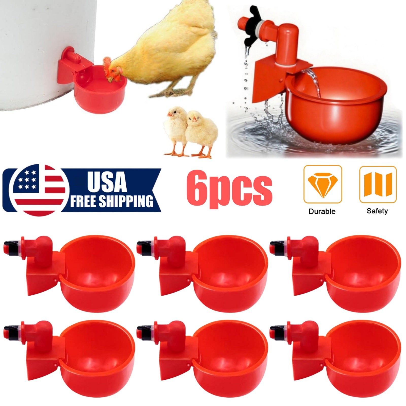 6PCS Automatic Poultry Drinking Cups Chicken Water Feeder Waterer Cups For Hens