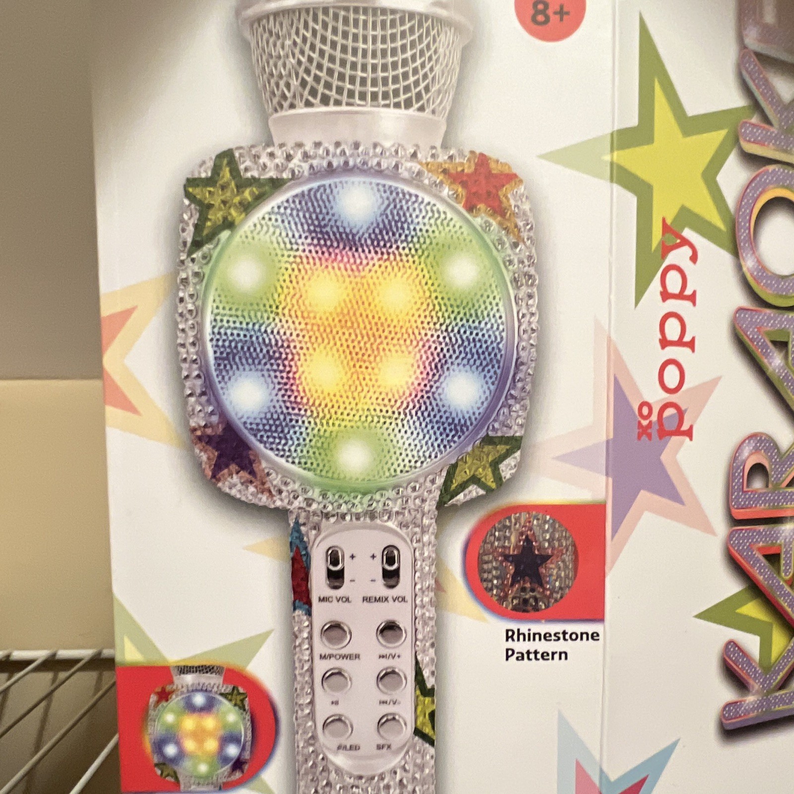 Poppy Karaoke Wireless Handheld LED Mic Rhinestone Pattern Multicolor/Silver