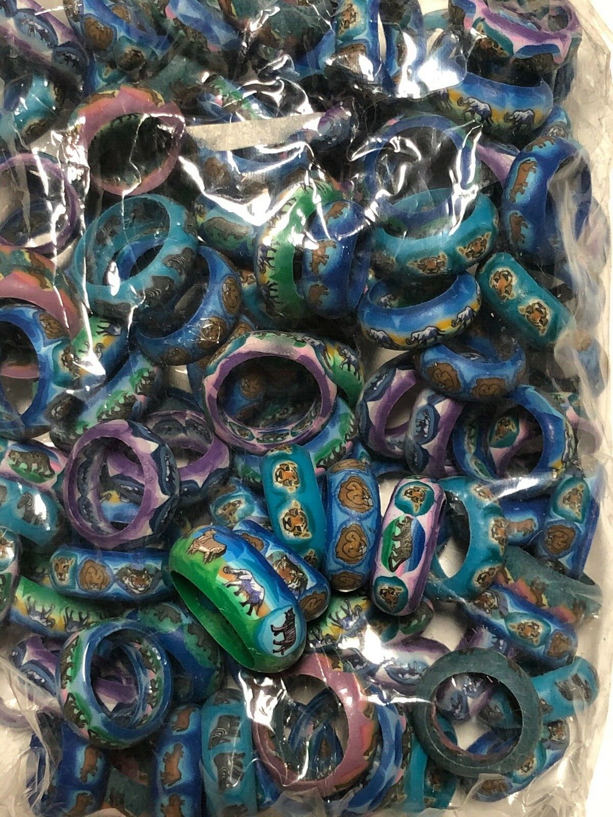NEW 100 pieces Polymer Clay Band Ring Assorted Sizes Animals Wholesale