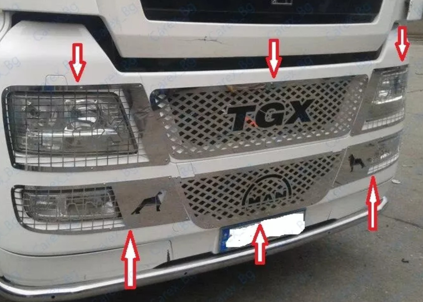 To Fit MAN TGX,Chrome Front Grill/Headlight And Fog Light Guard Frame Trim 6Pcs