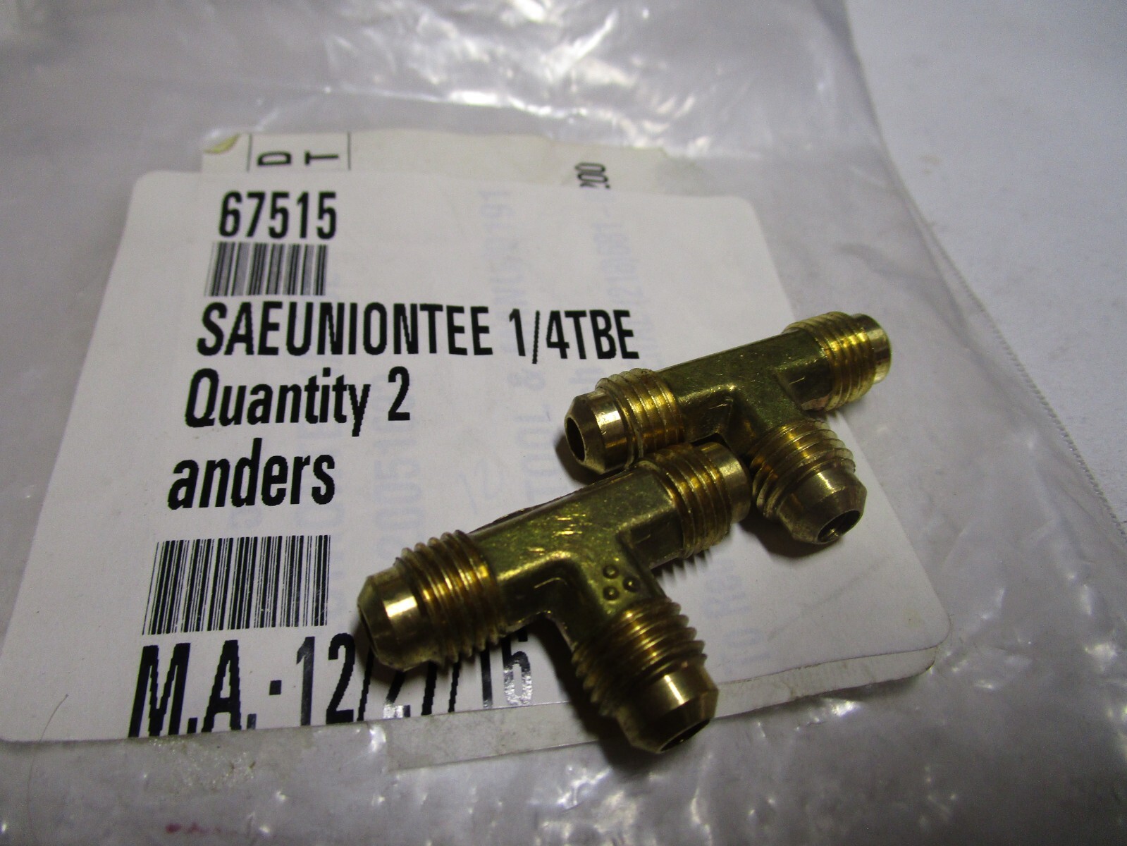 1/4" x 1/4" x 1/4" M SAE 45° x M SAE 45° x M SAE 45° Brass Union Tee QTY 2