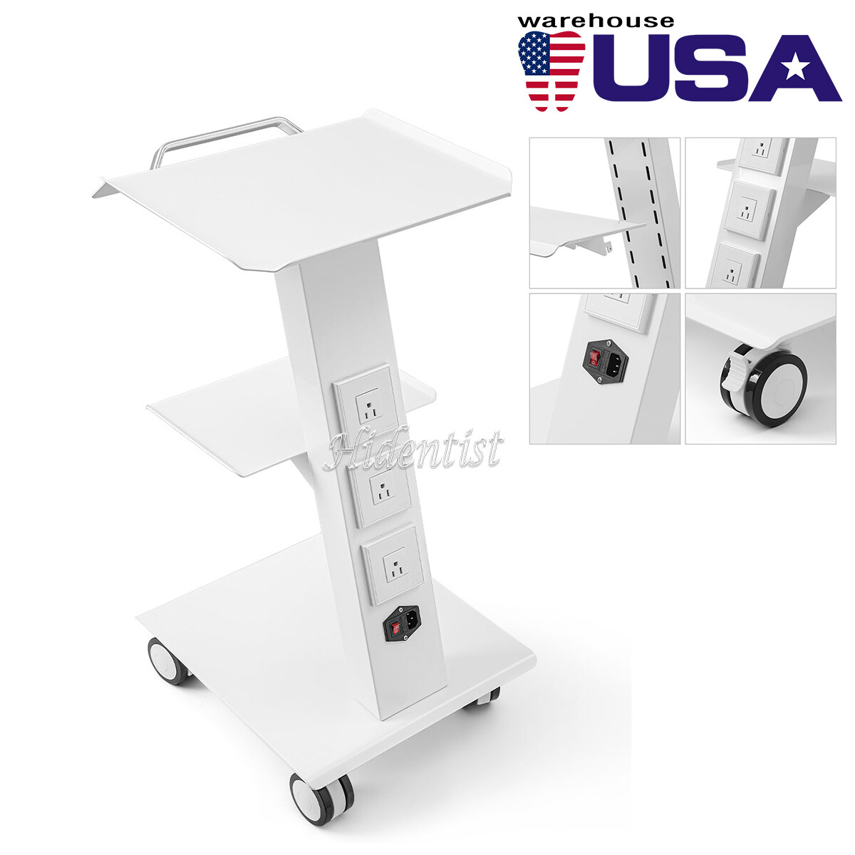 US Medical Dental Trolley Built-in Socket Cart Mobile Instrument Hospital Home