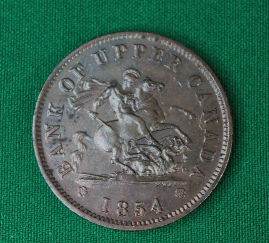 1854 Bank of Upper Canada Token Penny Almost Uncirculated (Z237)