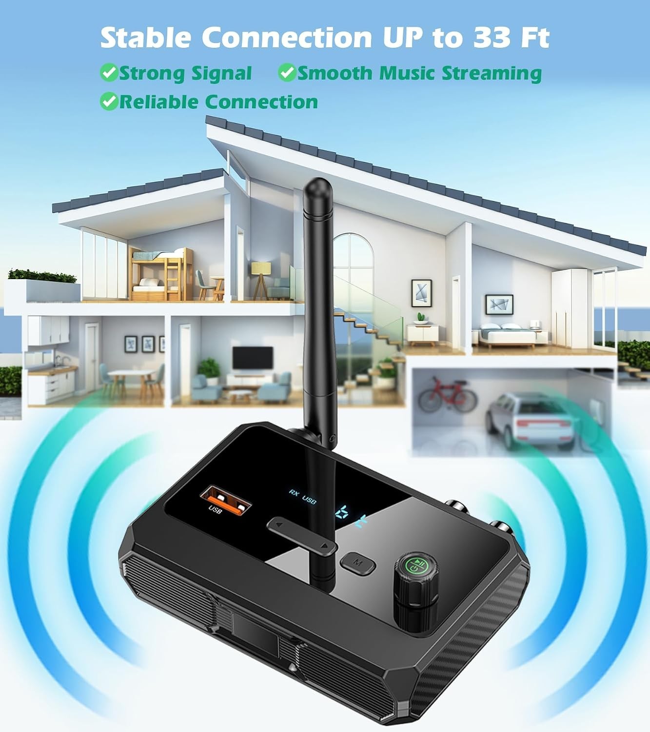 Bluetooth 5.4 Receiver, Optical, RCA, AUX, USB, LCD Screen, Home Stereo Adapter