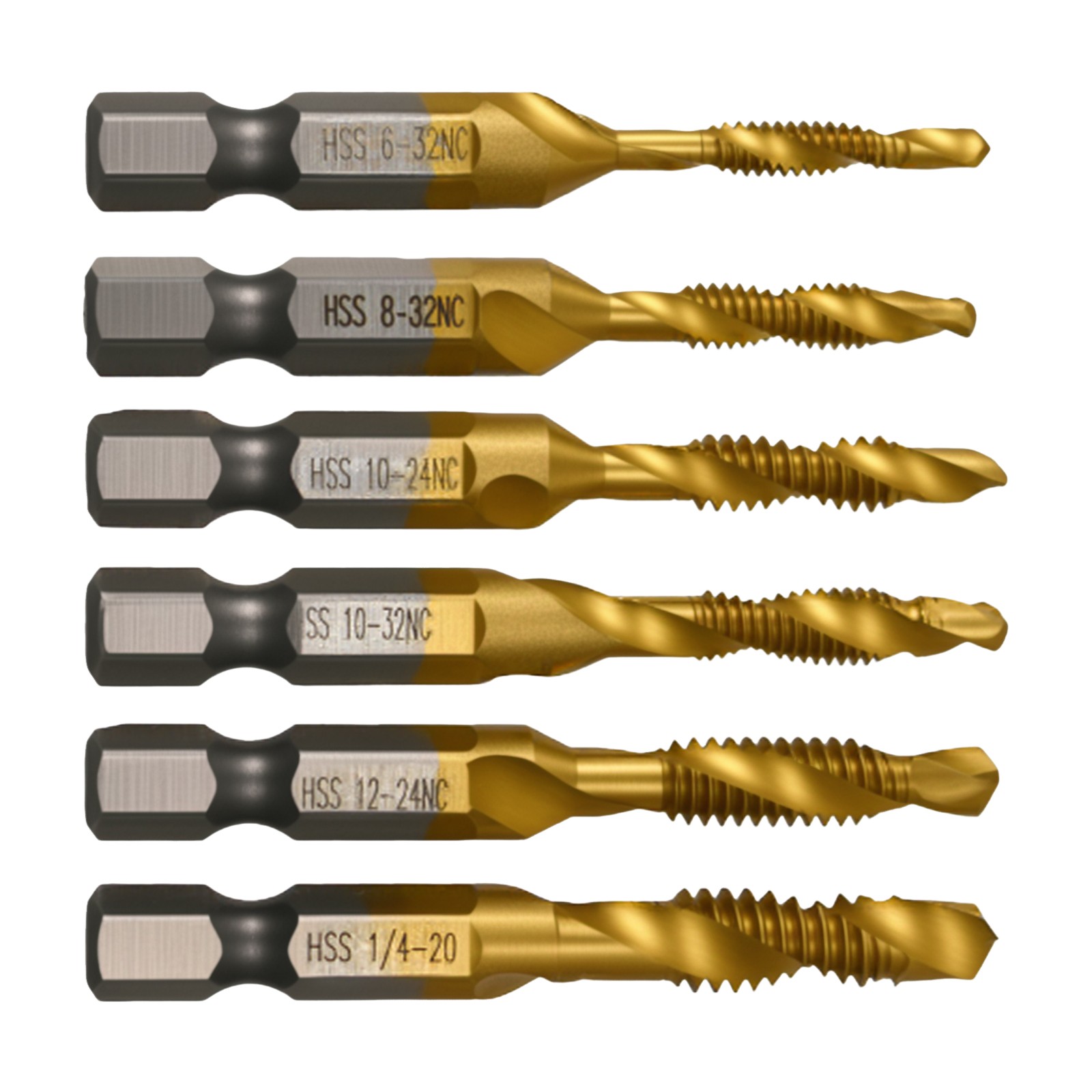 6 Pack Combination Drill and Tap Set, Professional HSS Titanium Thread Tap Drill