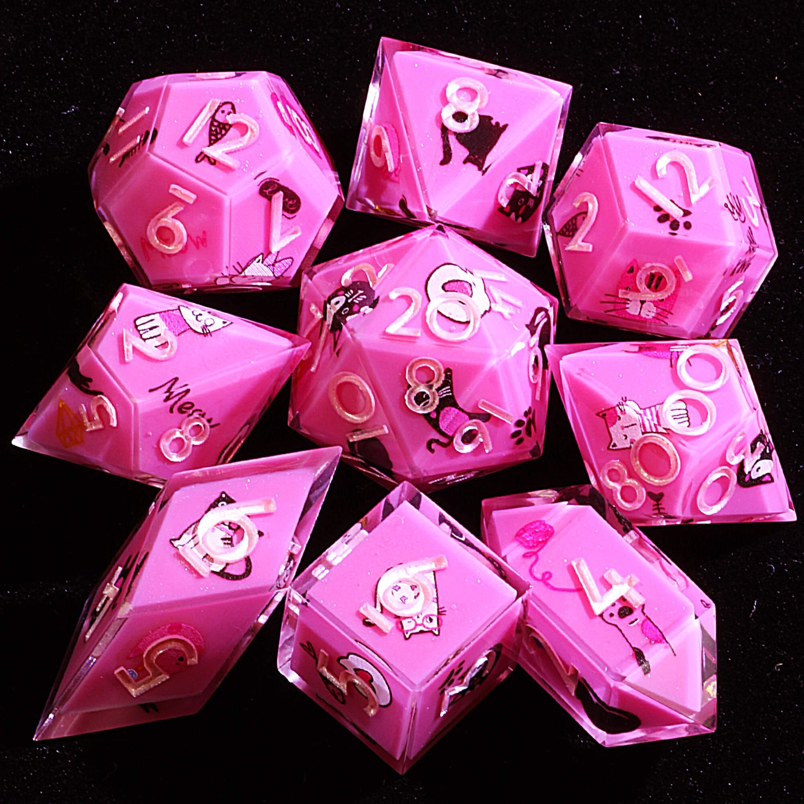 9 Polyhedral Resin Dice D and D Set Pop Cat for Dungeons Dragons RPG